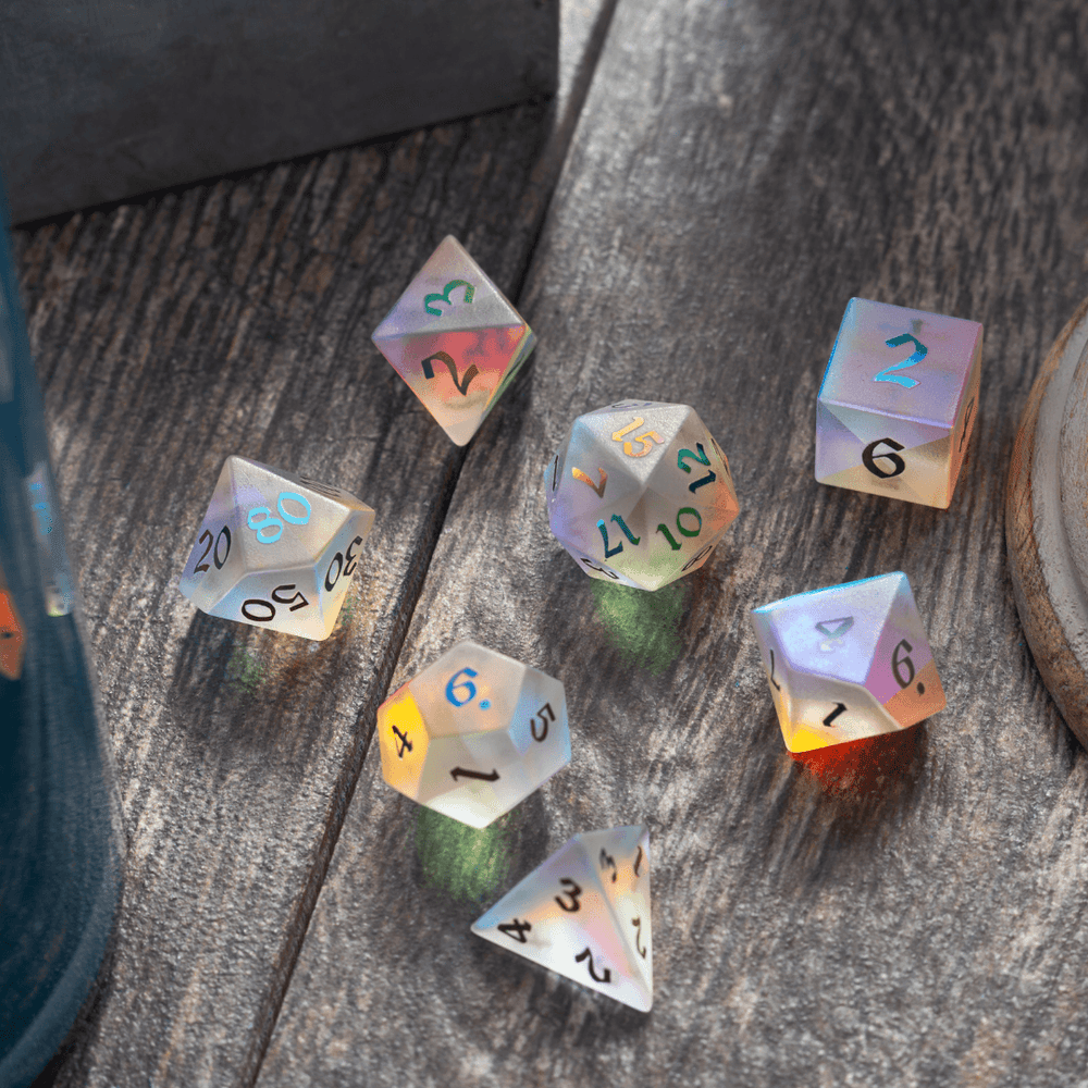 Gemstone (Inked) Raised Dichroic Glass DND Dice Set (ONLINE ORDER ONLY)
