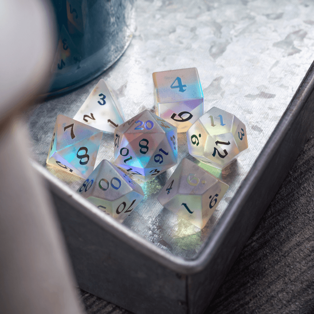 Gemstone (Inked) Raised Dichroic Glass DND Dice Set (ONLINE ORDER ONLY)