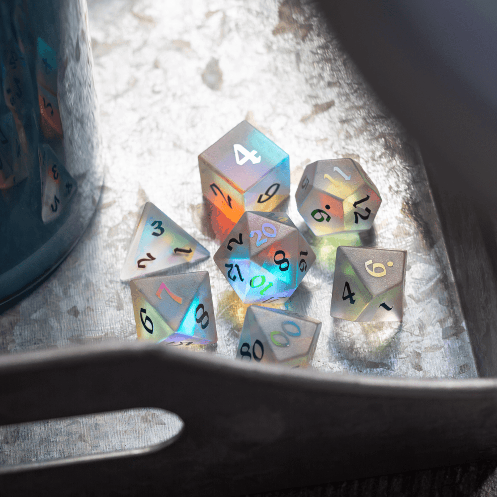 Gemstone (Inked) Raised Dichroic Glass DND Dice Set (ONLINE ORDER ONLY)