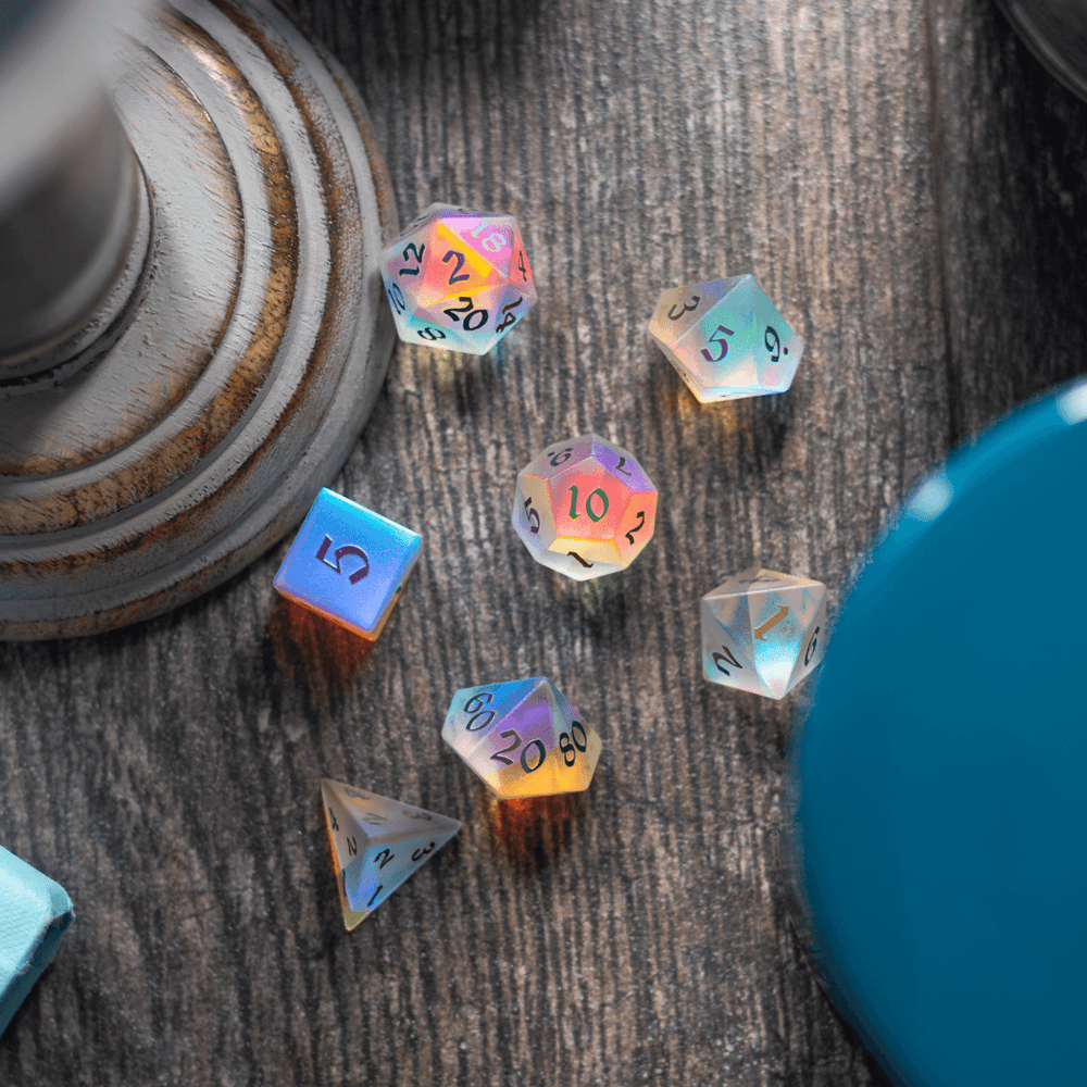 Gemstone (Inked) Raised Dichroic Glass DND Dice Set (ONLINE ORDER ONLY)