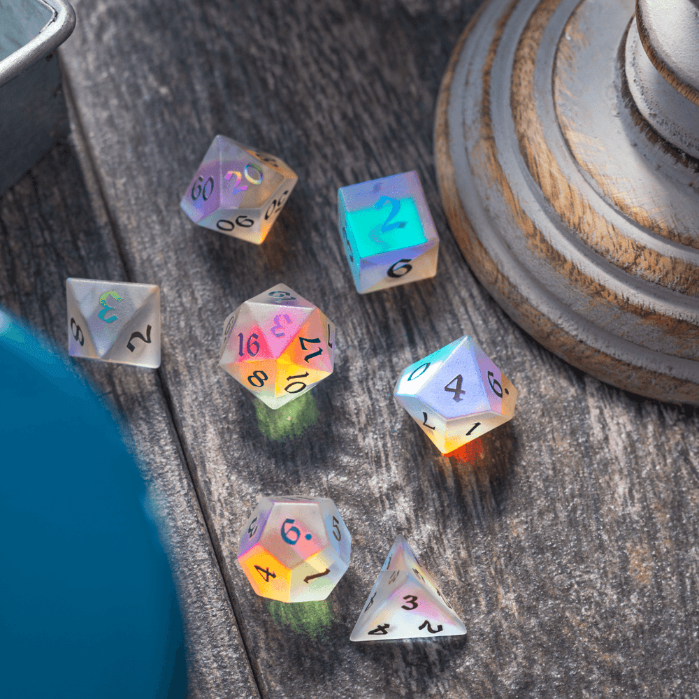 Gemstone (Inked) Raised Dichroic Glass DND Dice Set (ONLINE ORDER ONLY)