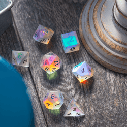 Gemstone (Inked) Raised Dichroic Glass DND Dice Set (ONLINE ORDER ONLY)