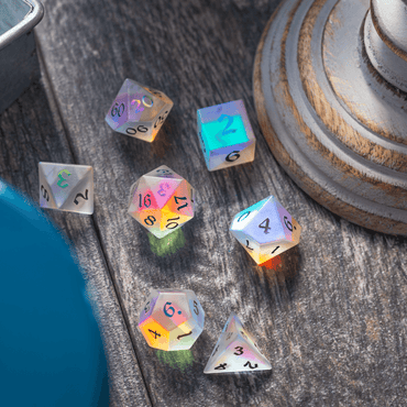 Gemstone (Inked) Raised Dichroic Glass DND Dice Set (ONLINE ORDER ONLY)
