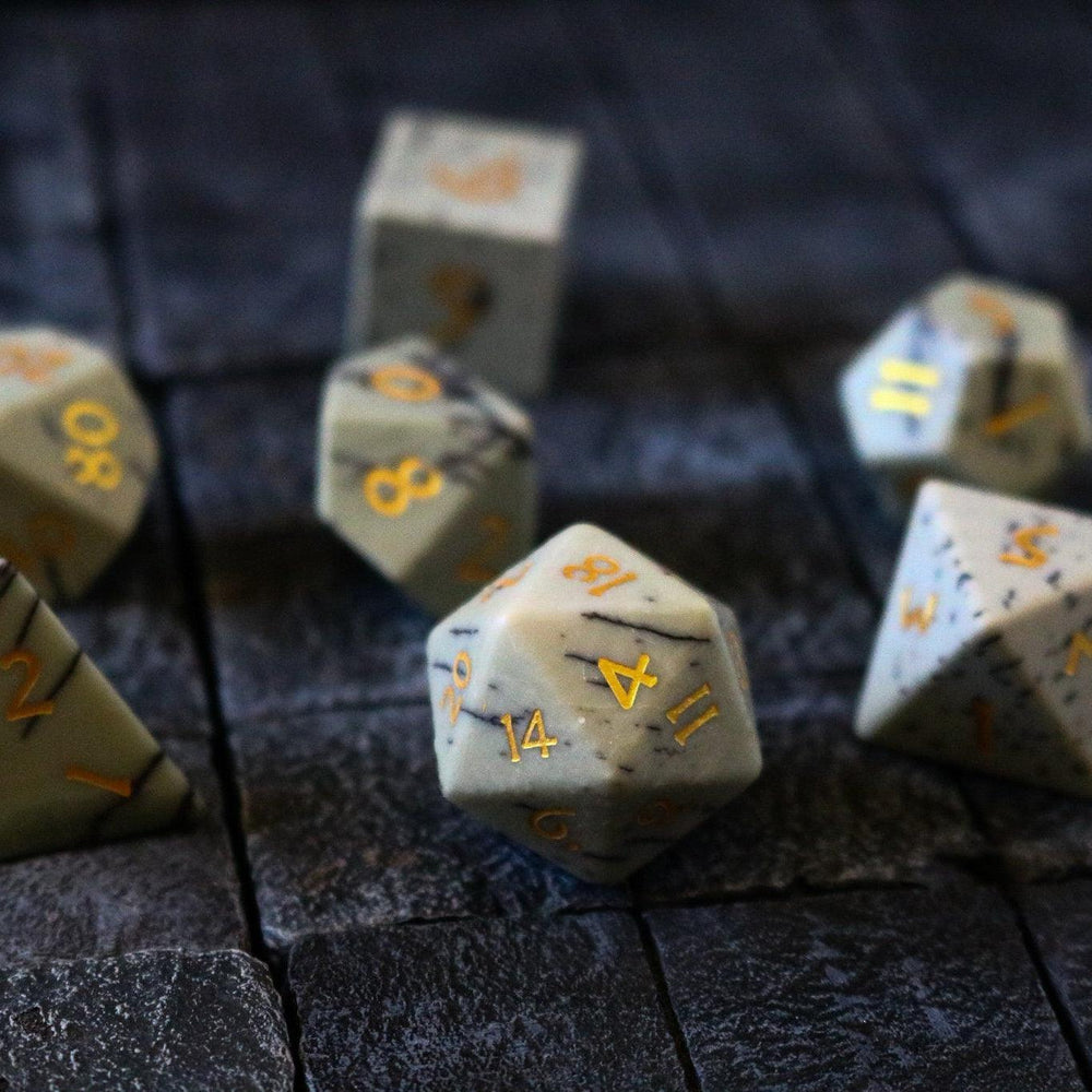 Gemstone Jasper Hand Carved (And Box) DND Dice Set (ONLINE ORDER ONLY)