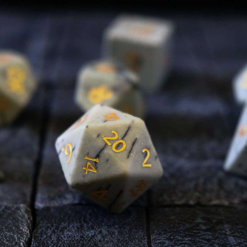 Gemstone Jasper Hand Carved (And Box) DND Dice Set (ONLINE ORDER ONLY)