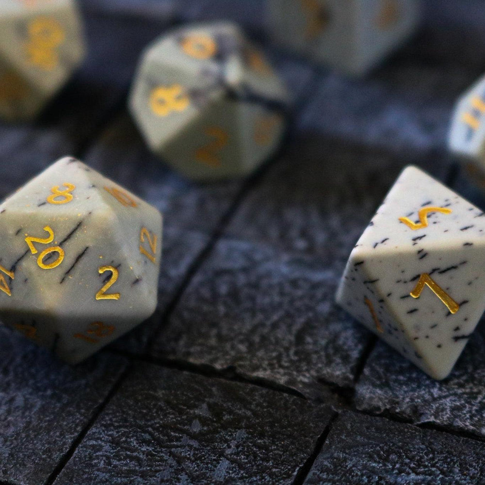 Gemstone Jasper Hand Carved (And Box) DND Dice Set (ONLINE ORDER ONLY)