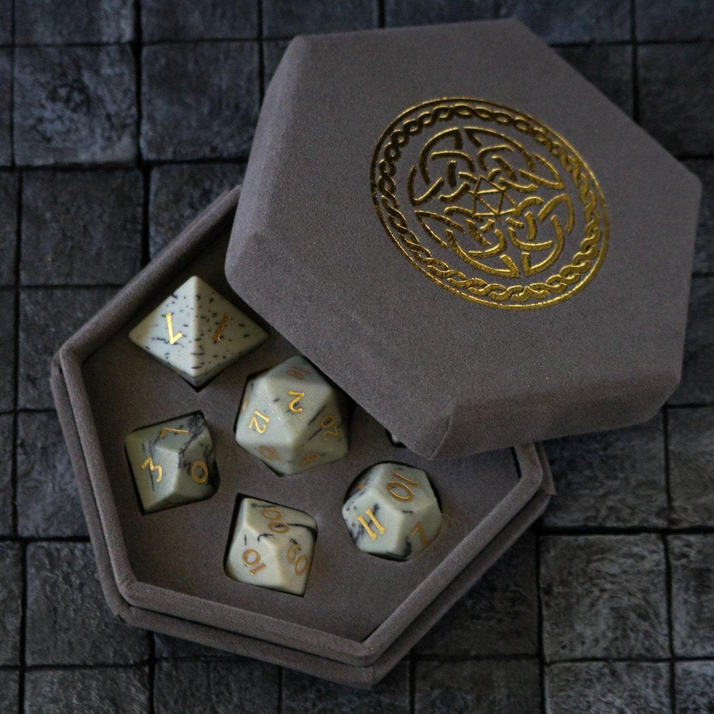 Gemstone Jasper Hand Carved (And Box) DND Dice Set (ONLINE ORDER ONLY)