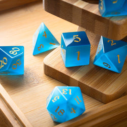 Gemstone Light Blue Cats Eye Stone Hand Carved DND Dice Set (ONLINE ORDER ONLY)