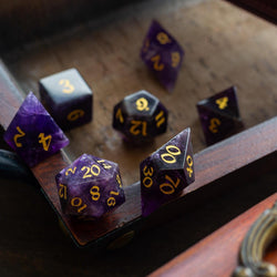 Gemstone Purple Amethyst Elven Cut DND Dice Set (ONLINE ORDER ONLY)