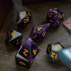 Gemstone Purple Amethyst Elven Cut DND Dice Set (ONLINE ORDER ONLY)