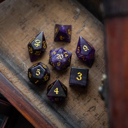Gemstone Purple Amethyst Elven Cut DND Dice Set (ONLINE ORDER ONLY)