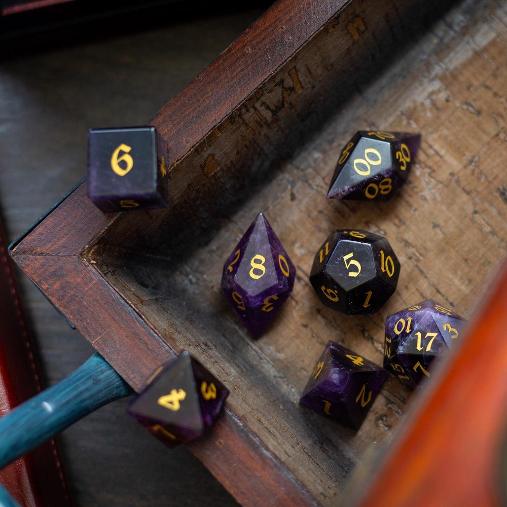 Gemstone Purple Amethyst Elven Cut DND Dice Set (ONLINE ORDER ONLY)
