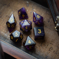 Gemstone Purple Amethyst Elven Cut DND Dice Set (ONLINE ORDER ONLY)