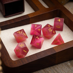Gemstone Rose Red Cats Eye Stone Hand Carved DND Dice Set (ONLINE ORDER ONLY)