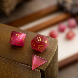 Gemstone Rose Red Cats Eye Stone Hand Carved DND Dice Set (ONLINE ORDER ONLY)