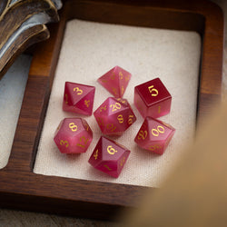Gemstone Rose Red Cats Eye Stone Hand Carved DND Dice Set (ONLINE ORDER ONLY)