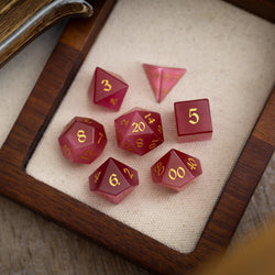 Gemstone Rose Red Cats Eye Stone Hand Carved DND Dice Set (ONLINE ORDER ONLY)