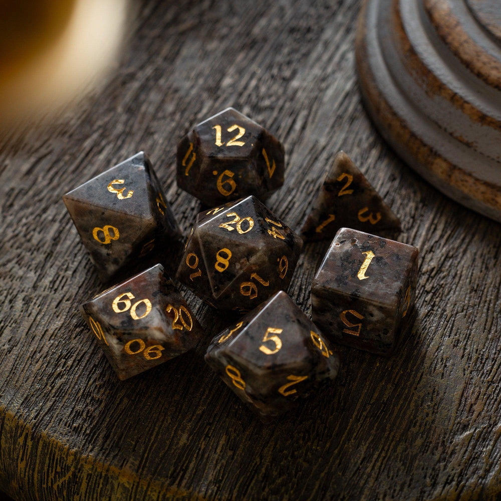 Gemstone Yooperlite Hand Carved DND Dice Set (ONLINE ORDER ONLY)