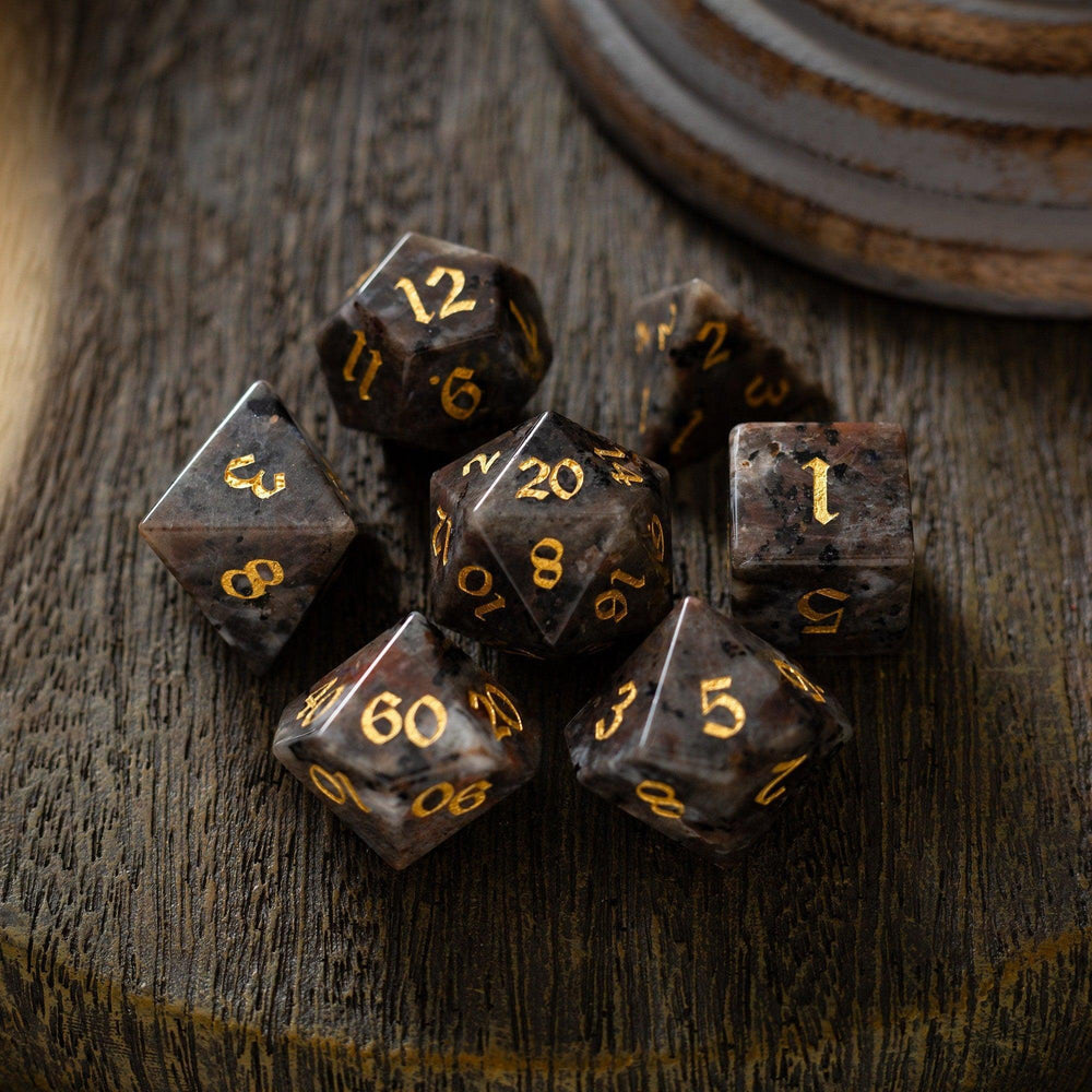 Gemstone Yooperlite Hand Carved DND Dice Set (ONLINE ORDER ONLY)