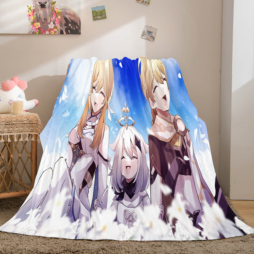 Genshin Impact Aether Lumine Flannel Caroset Throw Cosplay Blanket (Online Order Only)