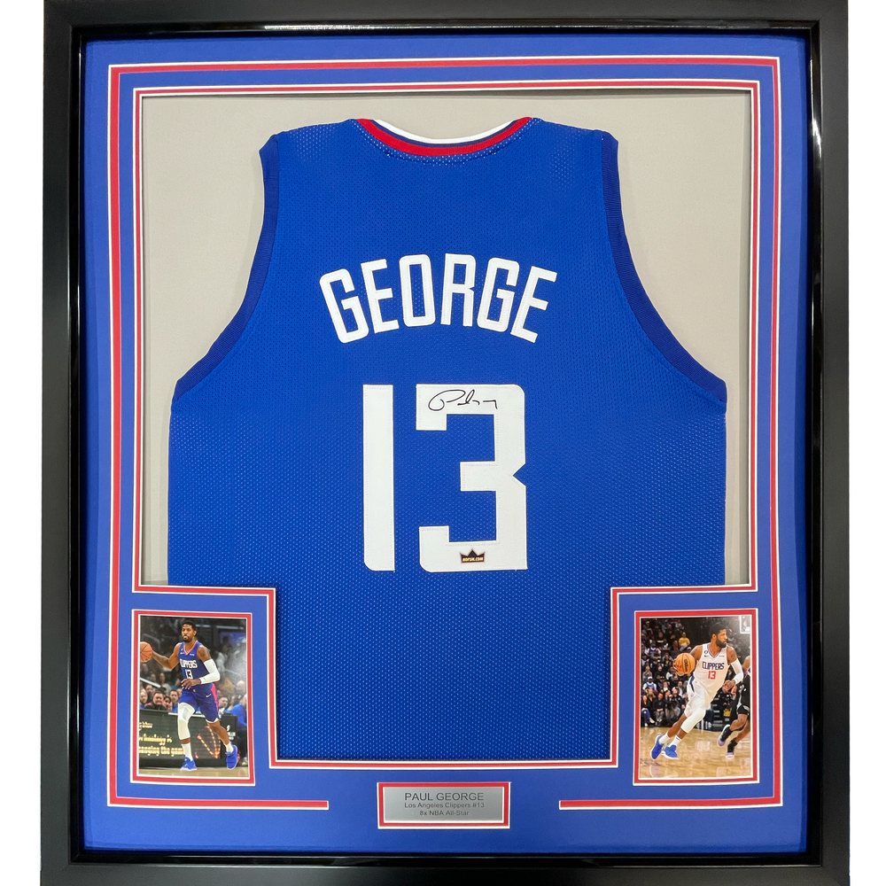 Framed Facsimile Autographed Paul George 35x39 Los Angeles LA Blue Reprint Laser Auto Basketball Jersey (ONLINE ORDER ONLY)