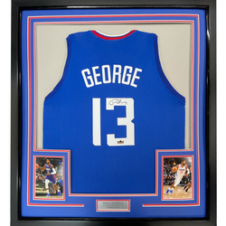 Framed Facsimile Autographed Paul George 35x39 Los Angeles LA Blue Reprint Laser Auto Basketball Jersey (ONLINE ORDER ONLY)