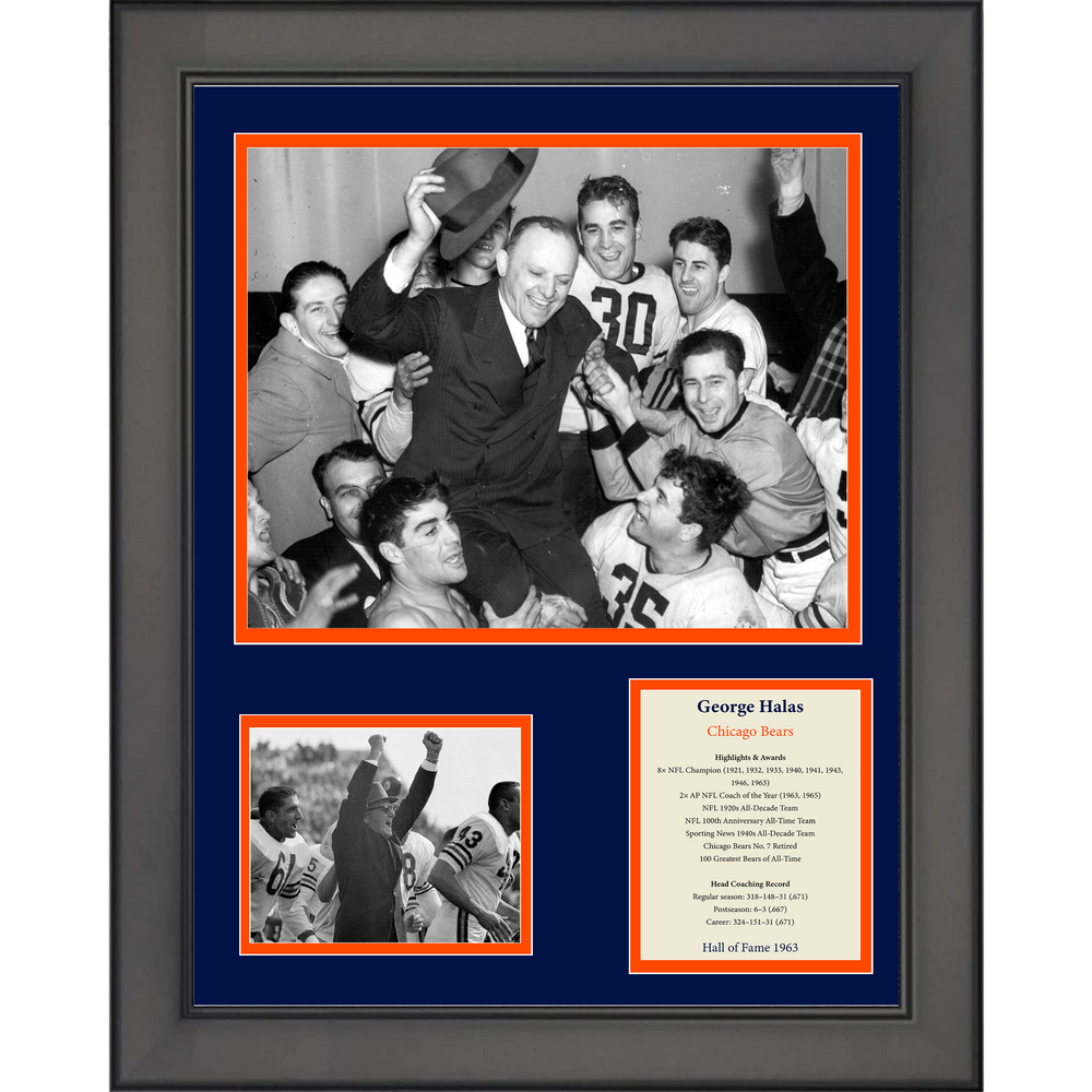 Framed George Halas Hall of Fame Chicago Bears 11"x14" Football Three Photo Collage (ONLINE ORDER ONLY)