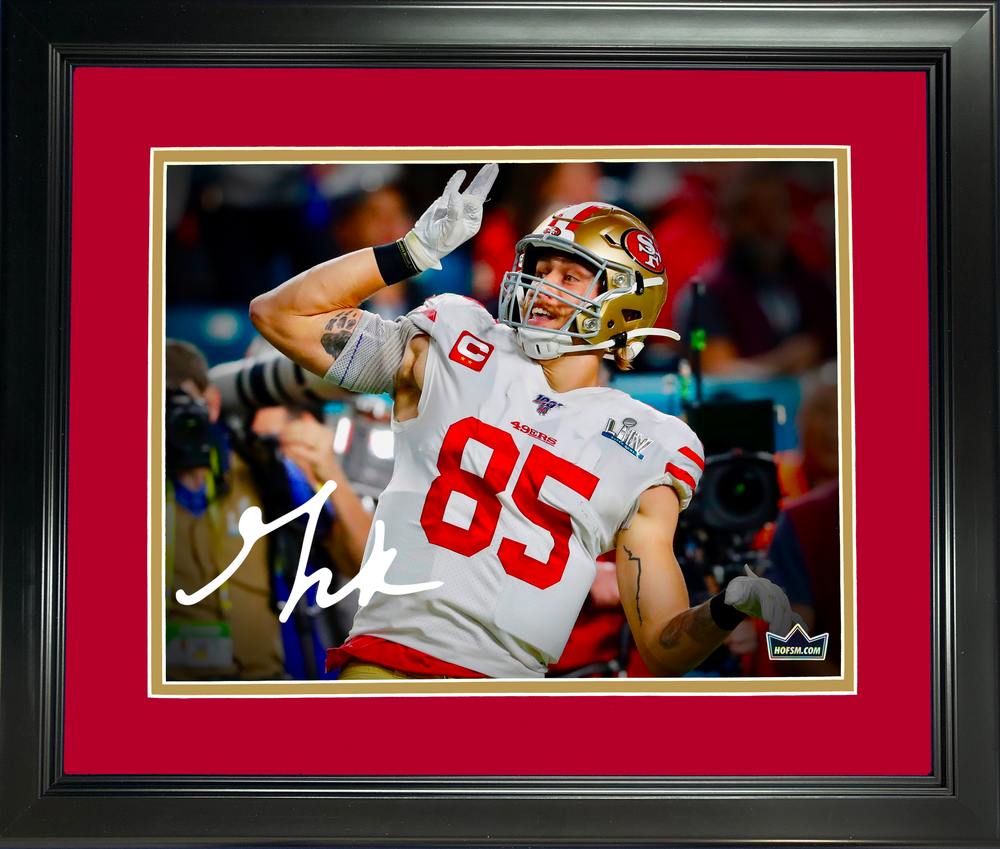 Framed George Kittle San Francisco 49ers Facsimile Laser Engraved Signature Auto 11"x14" Football Photo HOFSM Holo (ONLINE ORDER ONLY)