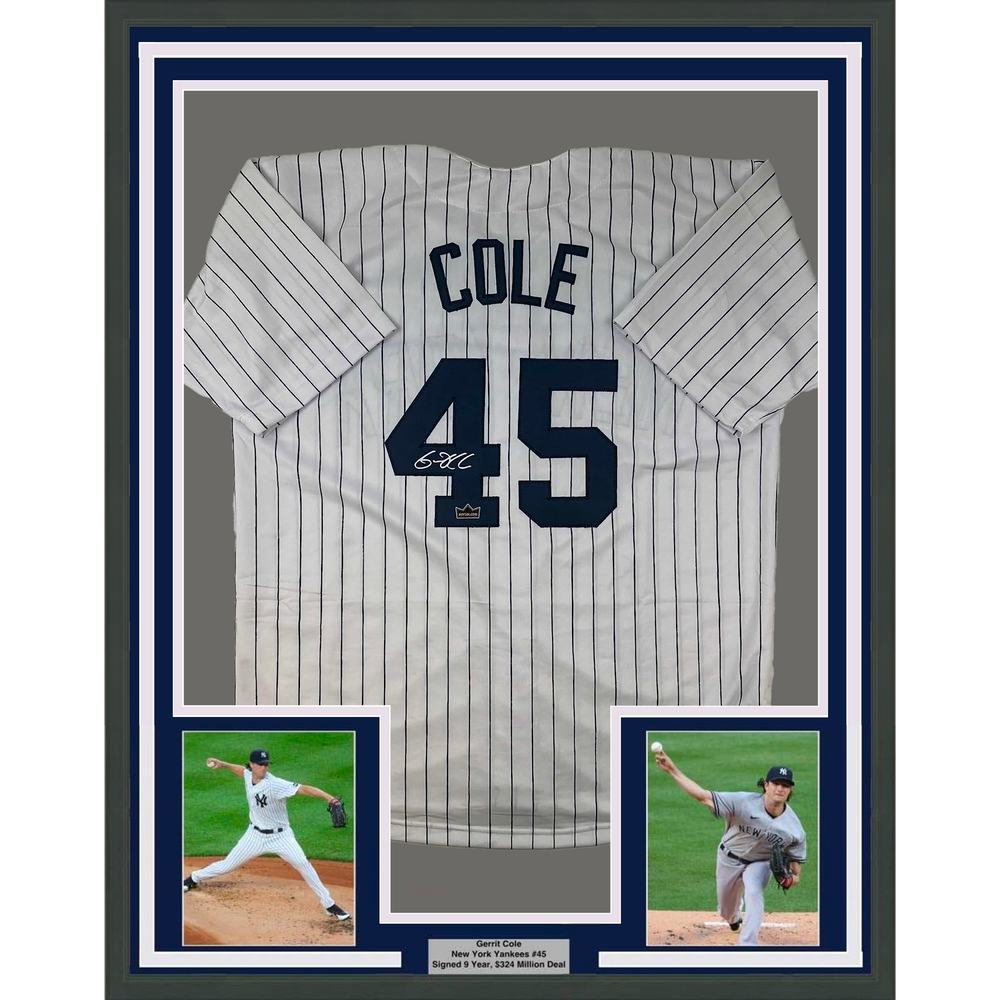 Framed Facsimile Autographed Gerrit Cole 35x39 New York Pinstripe Reprint Laser Auto Baseball Jersey (ONLINE ORDER ONLY)