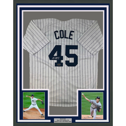 Framed Facsimile Autographed Gerrit Cole 35x39 New York Pinstripe Reprint Laser Auto Baseball Jersey (ONLINE ORDER ONLY)