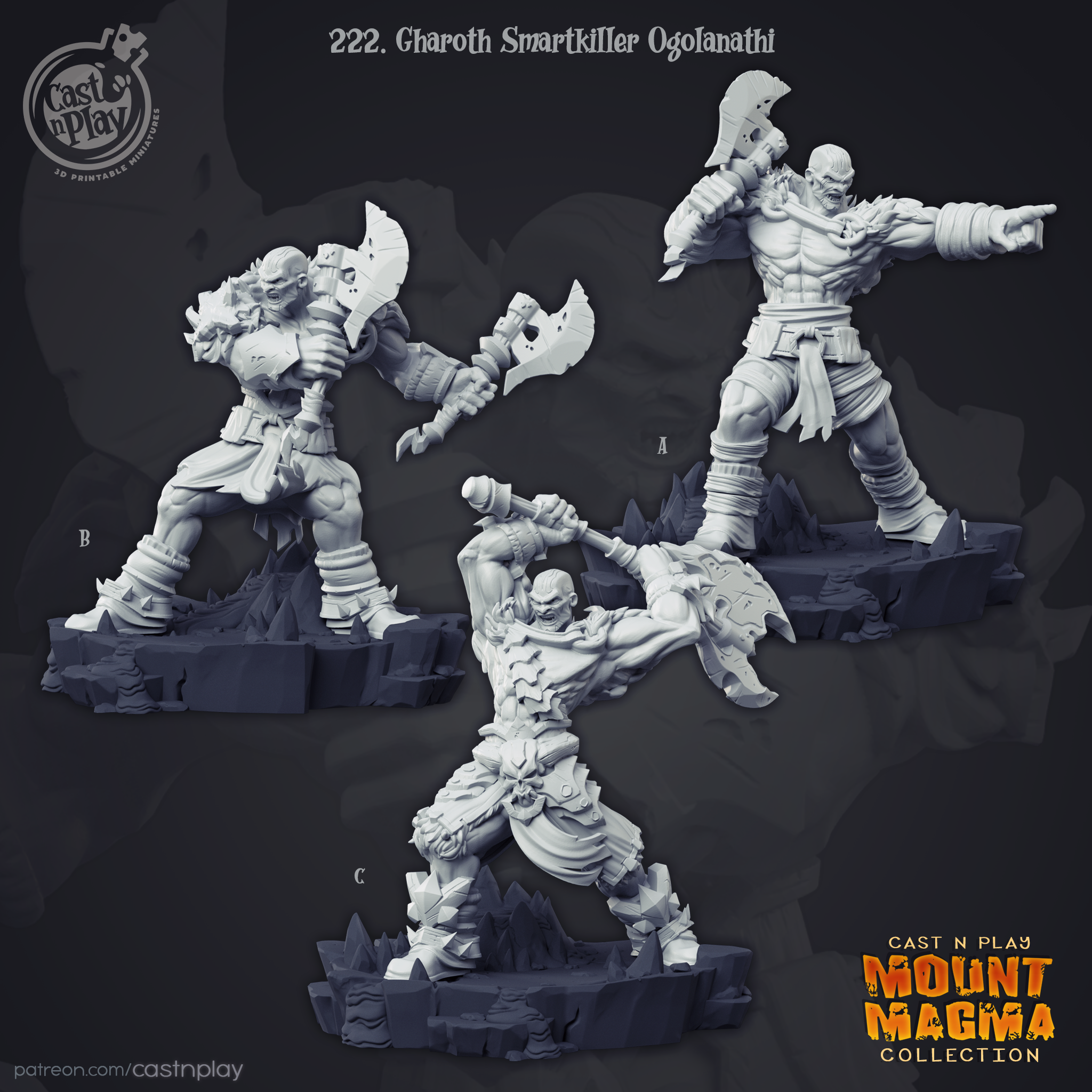 3D Printed Cast n Play Mount Magma Collection - Gharoth Smartkiller Ogolanathi 28mm 32mm D&D (Online Only)