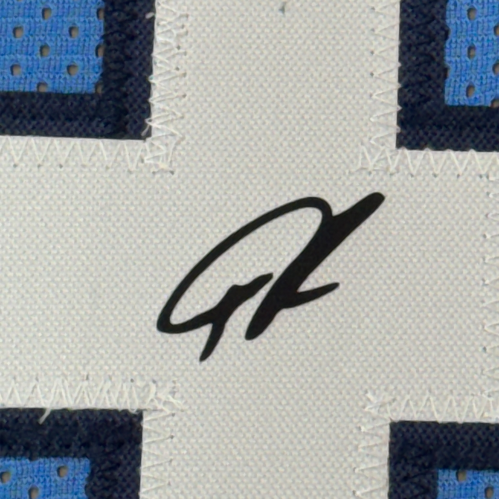 Framed Facsimile Autographed Giannis Antetokounmpo 35x39 Greece Light Blue Reprint Laser Auto Basketball Jersey (ONLINE ORDER ONLY)