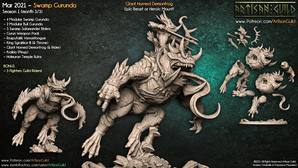 3D Printed Artisan Guild Giant Horned Demonfrog Swamp Gurunda 28mm 32mm (Online Only)