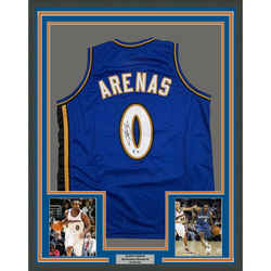 Framed Autographed/Signed Gilbert Arenas 35x39 Washington Blue Basketball Jersey Beckett BAS COA