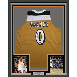 Framed Autographed/Signed Gilbert Arenas 35x39 Washington Gold Basketball Jersey Beckett BAS COA