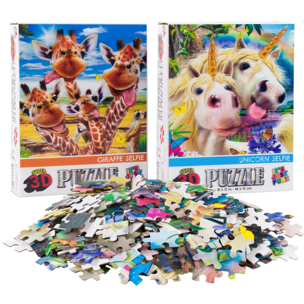 Giraffe & Unicorn Selfie Set of 2 300 Piece Lenticular Jigsaw Puzzles Prime 3D (ONLINE ORDER ONLY)