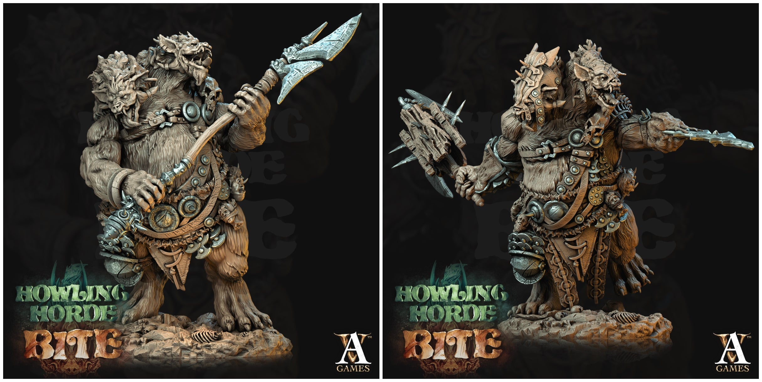 3D Printed Archvillain Games Gnoll Ettin Howling Horde 28 32mm D&D (Online Only)