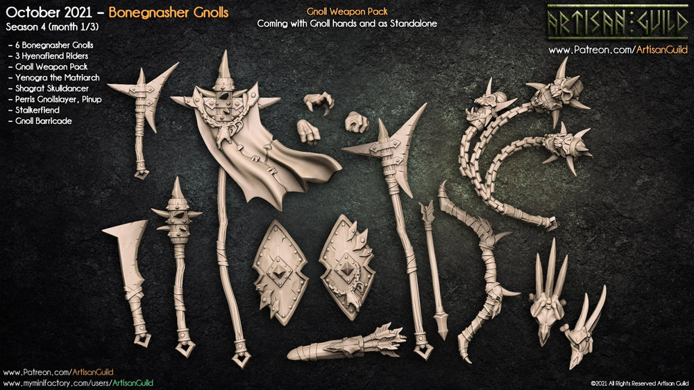 3D Printed Artisan Guild Standalone Hands and Weapons Bonegnasher Gnolls 28mm 32mm (Online Only)