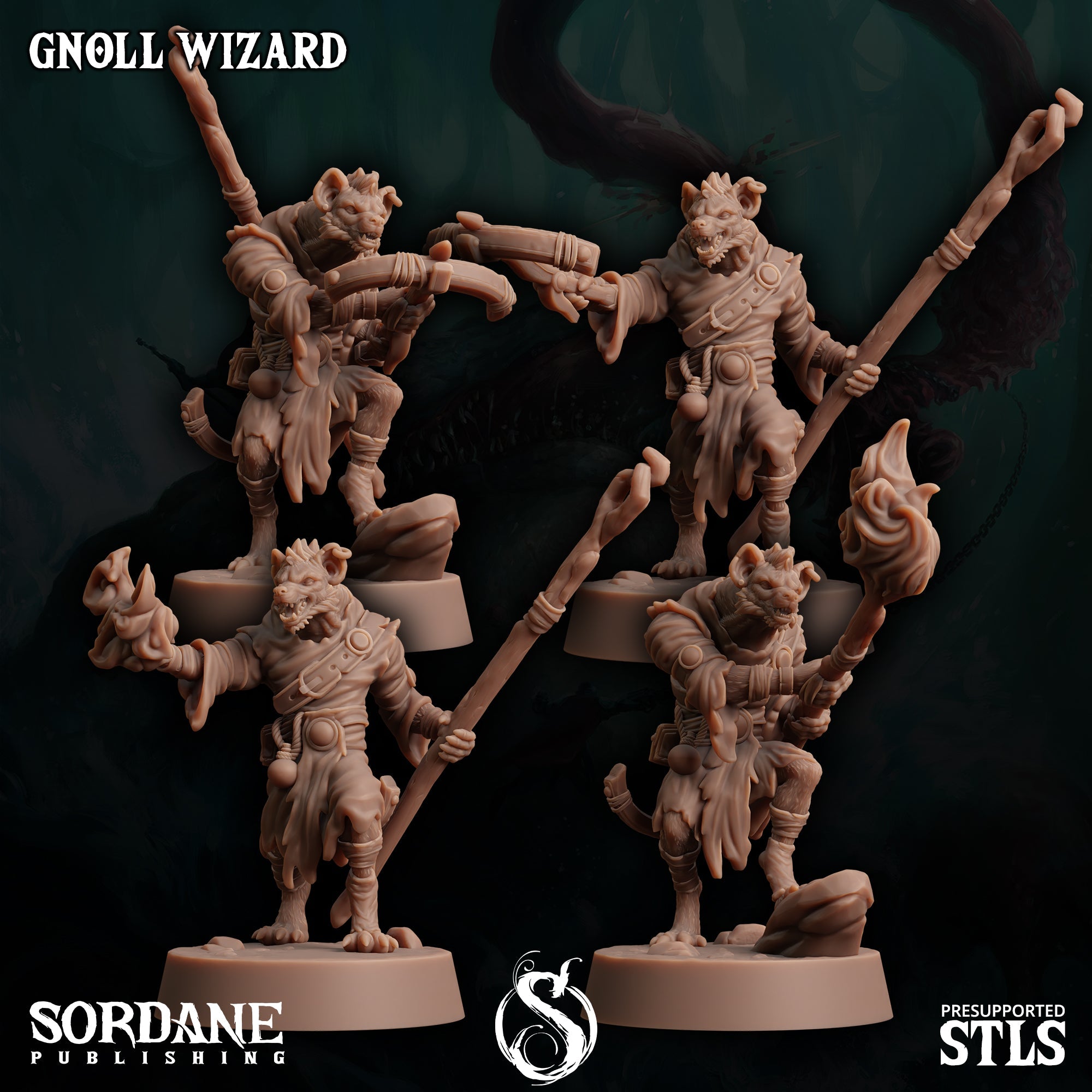3D Printed Sordane Publishing Gnoll Wizard 28 32mm D&D (Online Only)