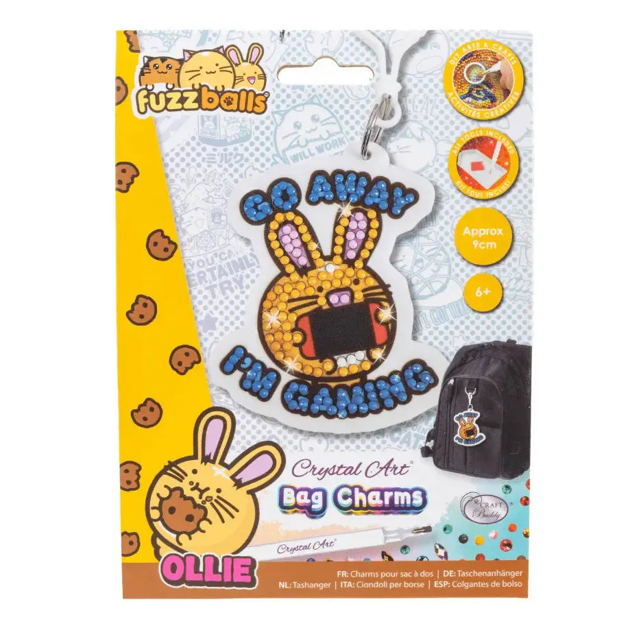 Go Away I'm Gaming Ollie Crystal Art Fuzz Balls Bag Charm Kit Craft Buddy