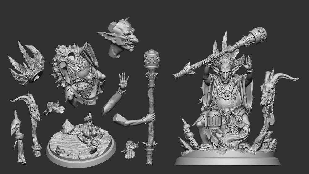 Goblin Shaman Miniature & Bust – Male Goblin Spellcaster (ONLINE ORDER ONLY)