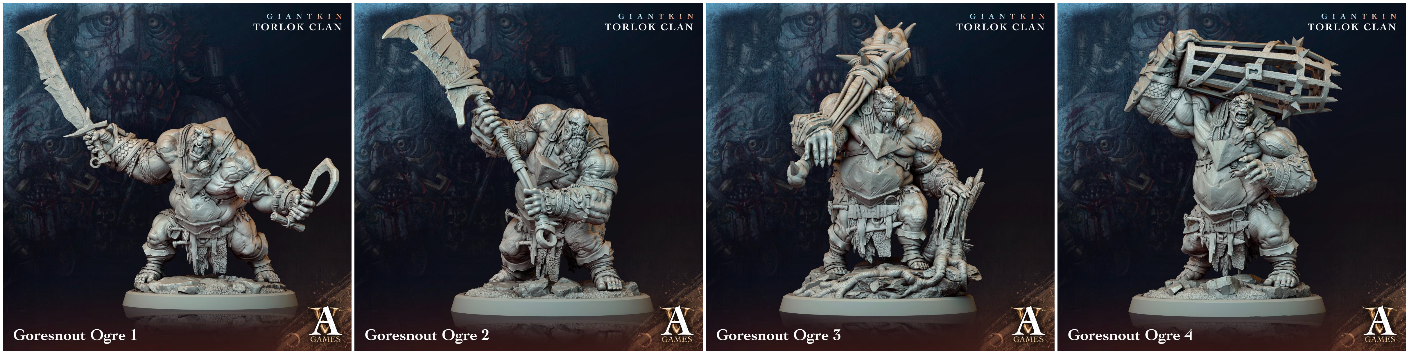 3D Printed Archvillain Games Giantkin - Torlok Clan Goresnout Ogre 28 32mm D&D (Online Only)
