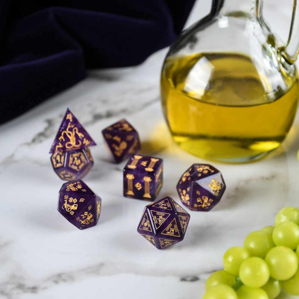 Pre-Order || Greek Amethyst Stone Dice Set - Dice Around the World Collection