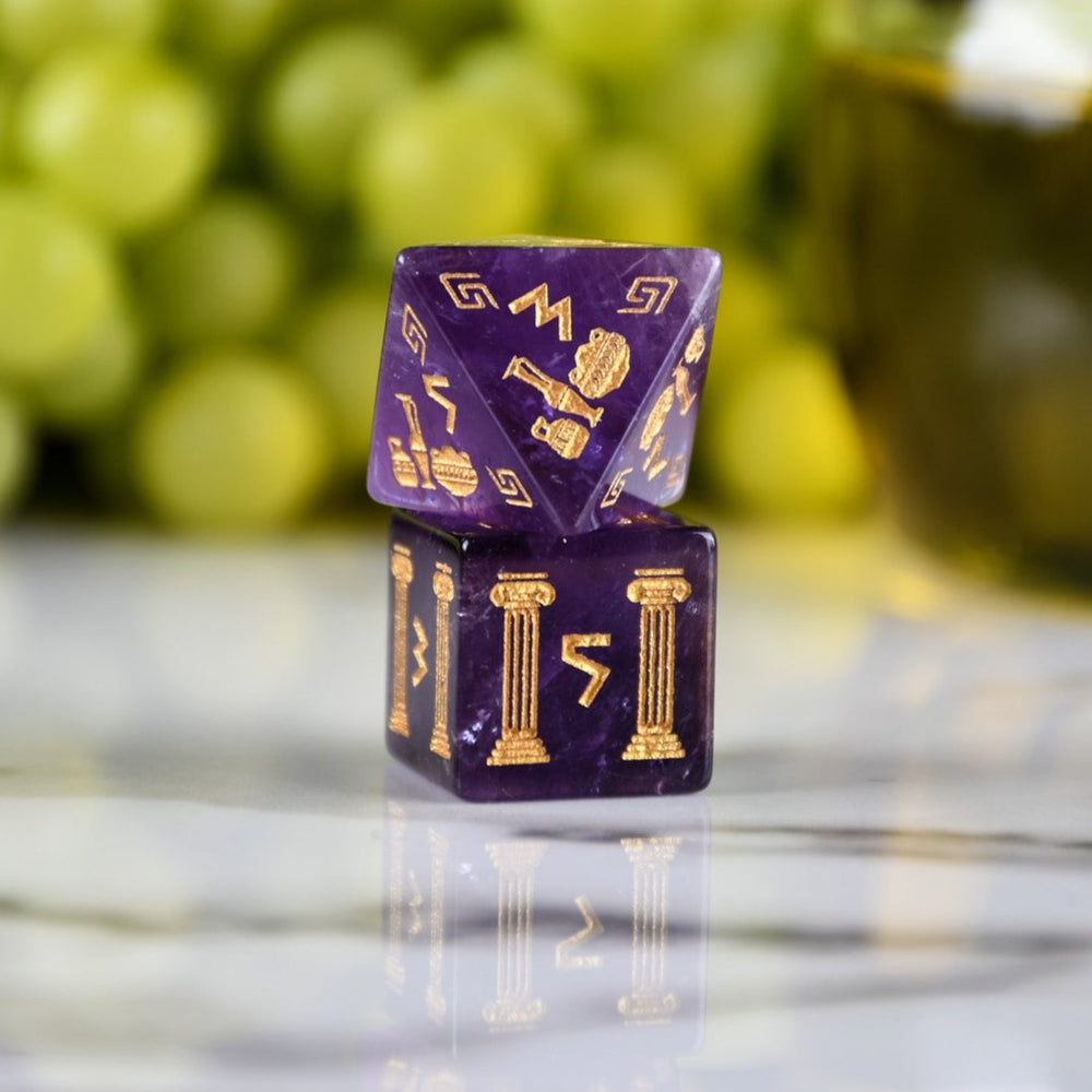 Pre-Order || Greek Amethyst Stone Dice Set - Dice Around the World Collection