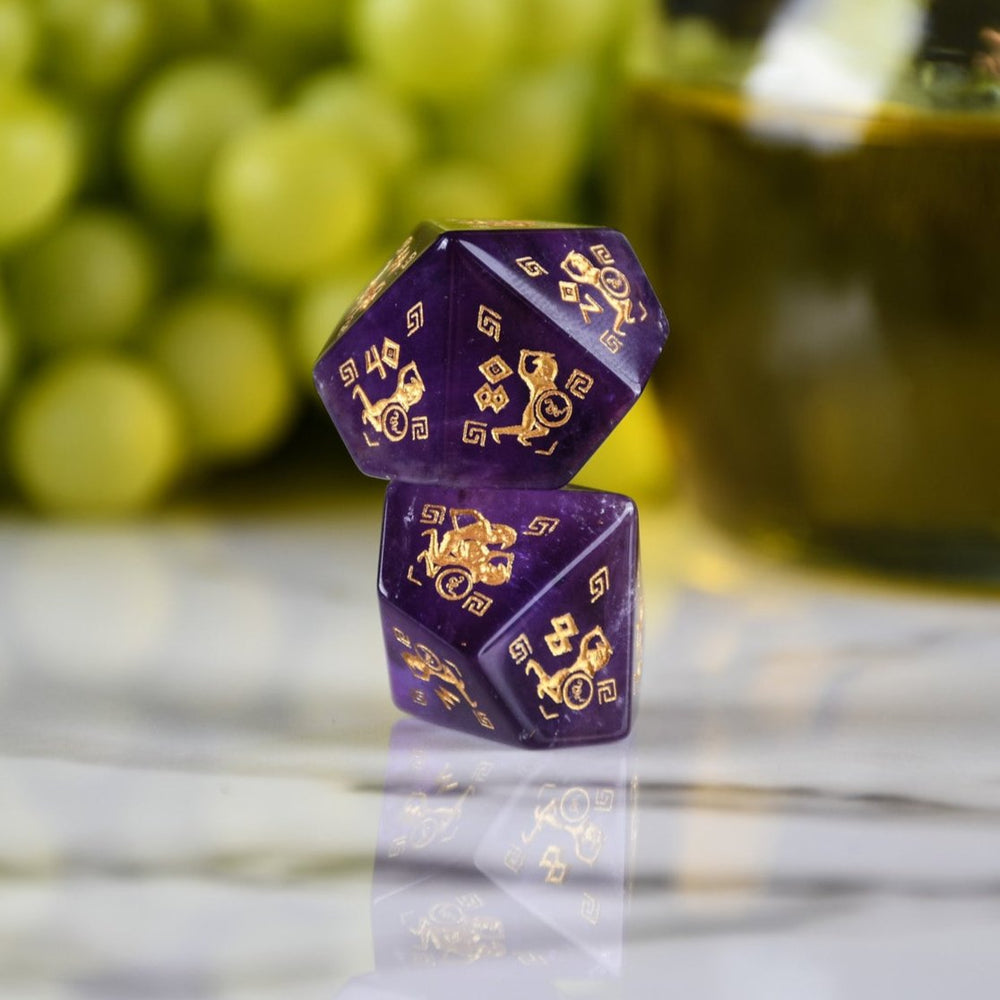 Pre-Order || Greek Amethyst Stone Dice Set - Dice Around the World Collection