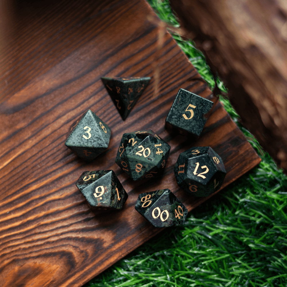 Green Eyed Hand Carved Gemstone DND Dice Set (ONLINE ORDER ONLY)