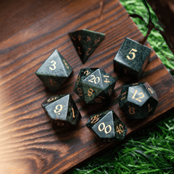 Green Eyed Hand Carved Gemstone DND Dice Set (ONLINE ORDER ONLY)