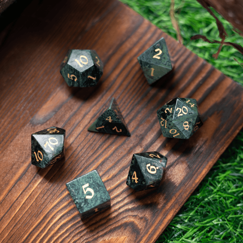 Green Eyed Hand Carved Gemstone DND Dice Set (ONLINE ORDER ONLY)