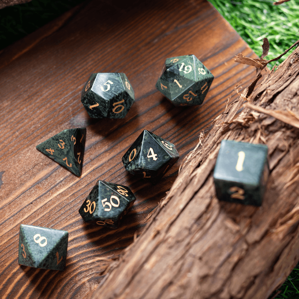 Green Eyed Hand Carved Gemstone DND Dice Set (ONLINE ORDER ONLY)