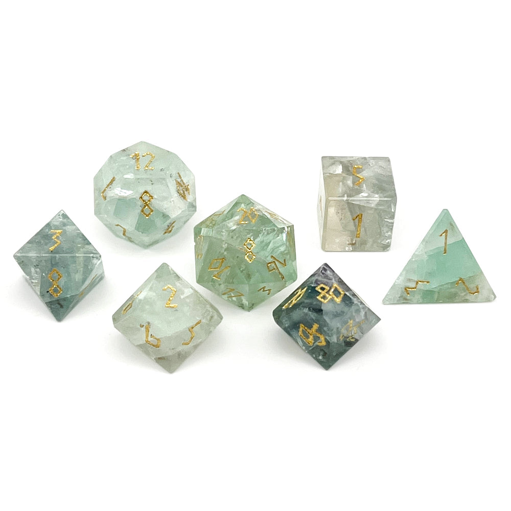 Green Fluorite - 7 Piece RPG Set Gemstone Dice (Online Only)